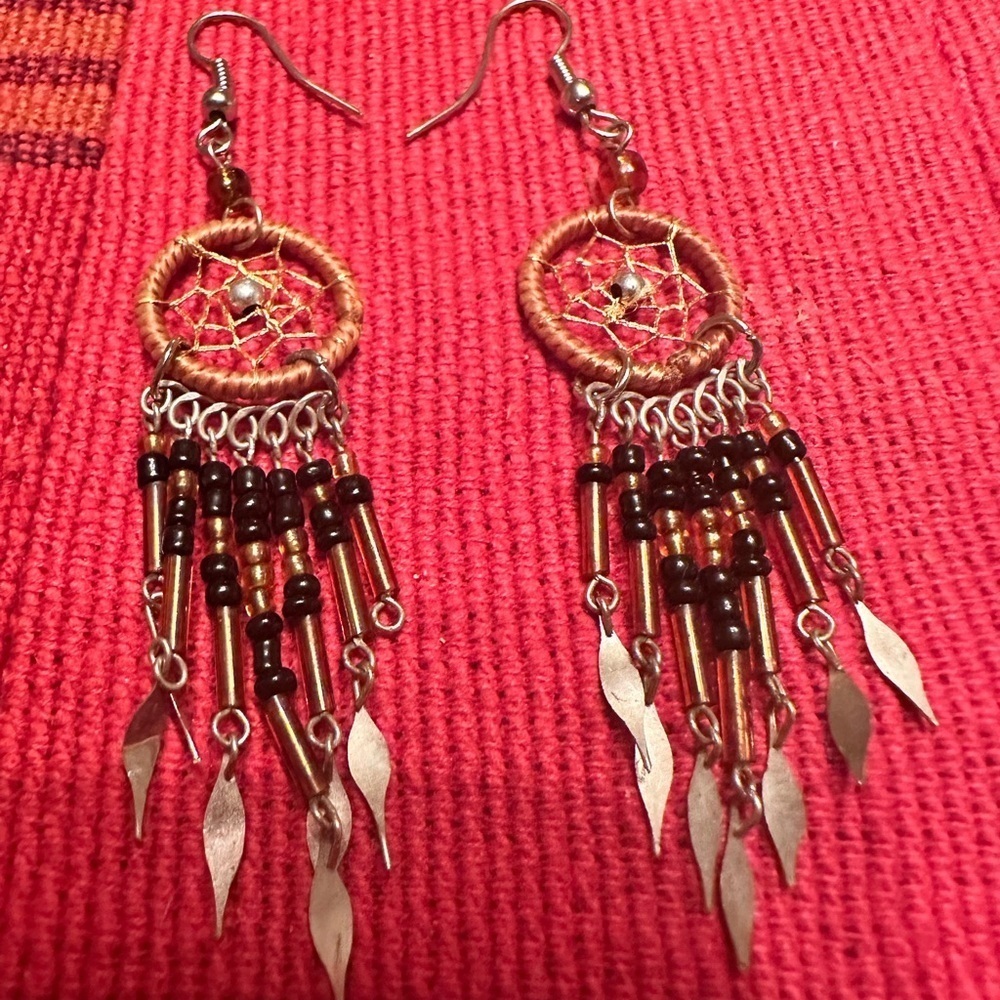 Dreamcatcher Earrings with Silver and Brown Accents